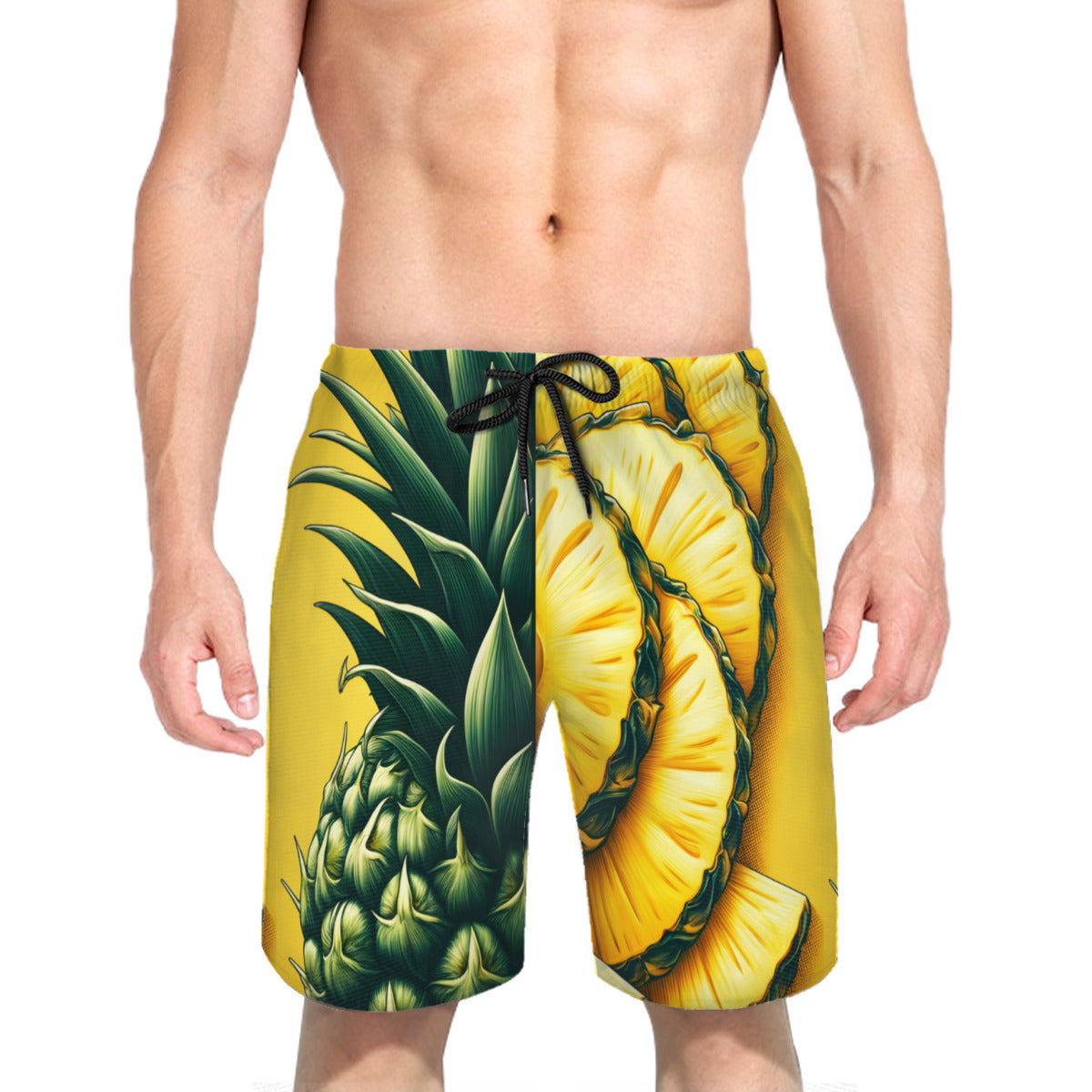 Pineapple Slices Men's Beach Shorts (Not Mesh Lined) | Polyester