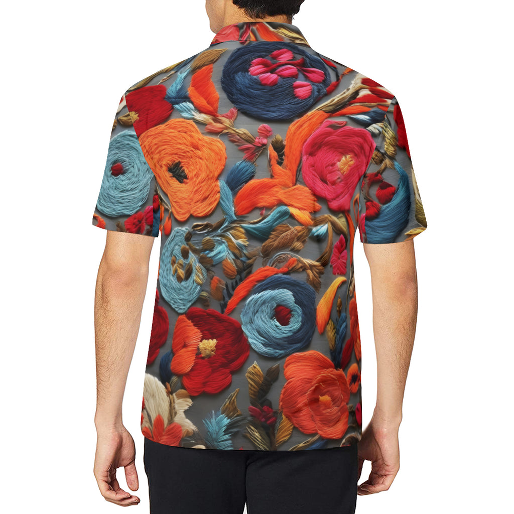 Flowers Men's Premium European Size POLO Shirt | 95% Polyester+5% Spandex