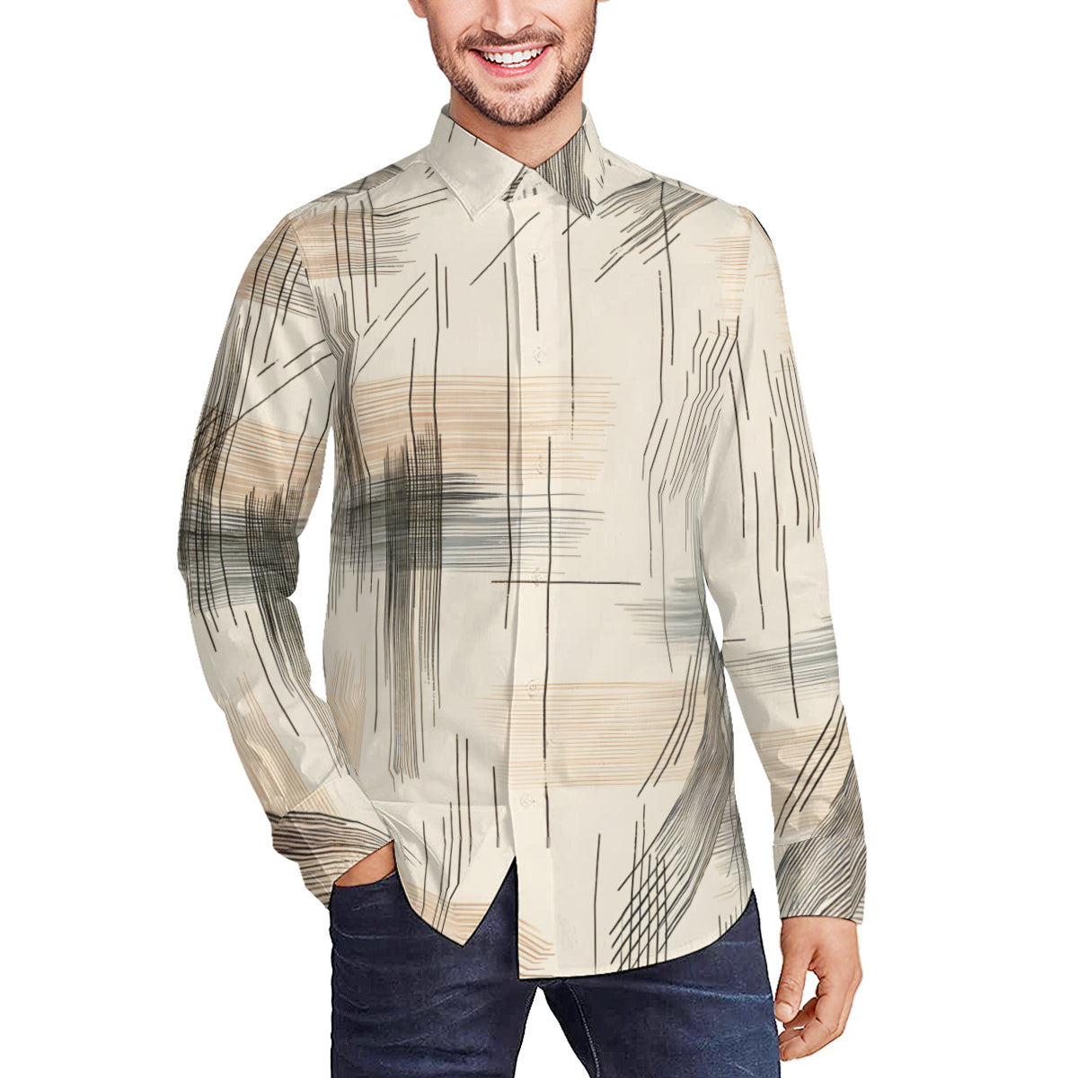 Minimalistic Abstract Long Sleeves Men's Shirt