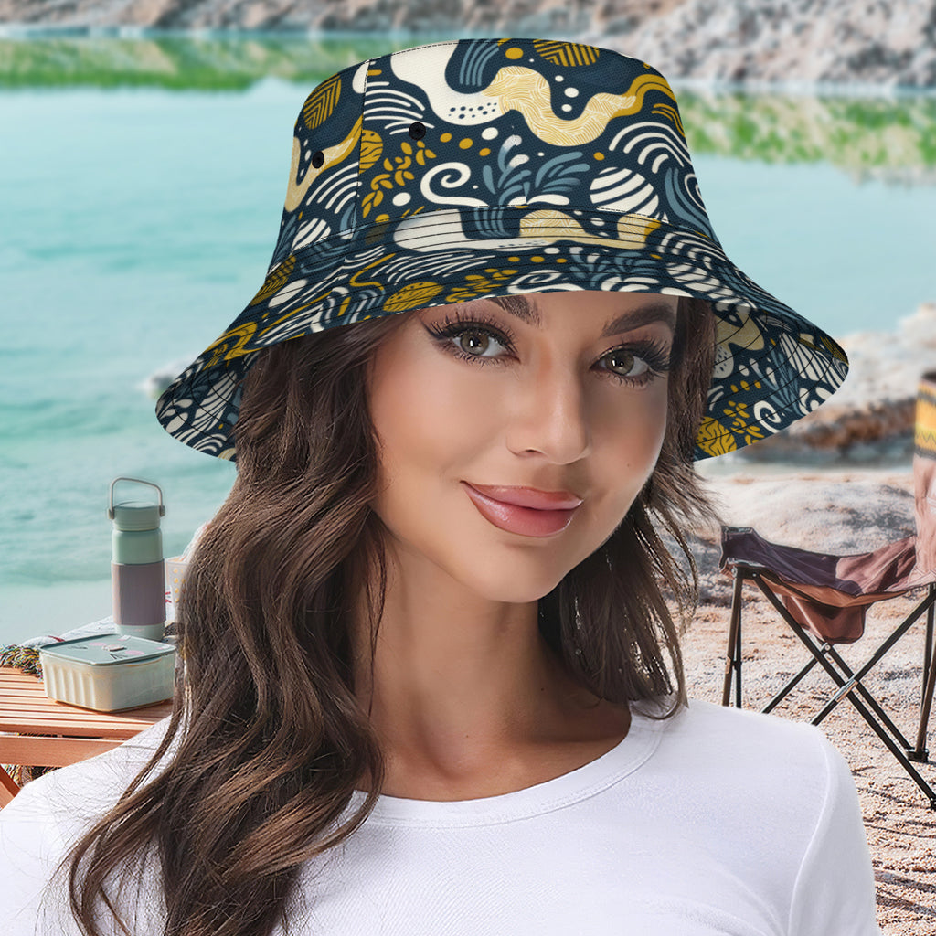 Dark Blue Geometric Shapes Double-Sided Unisex Polyester Bucket Hat