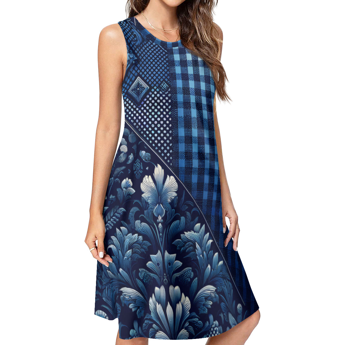 Blue Check Women's Casual Dress | Polyester