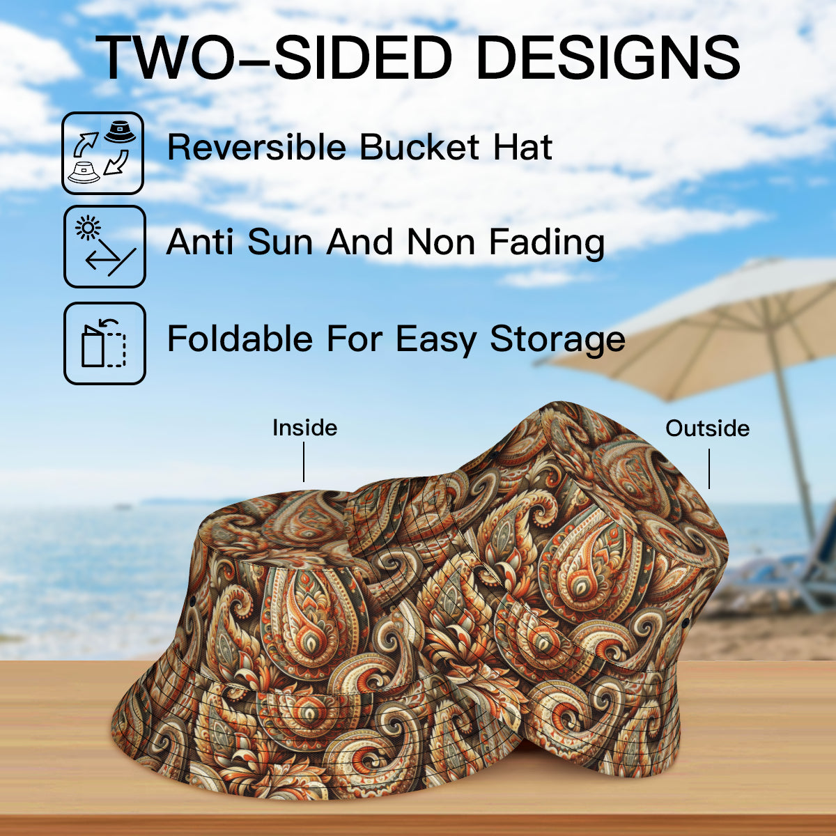 Bohemian Double-Sided Unisex Polyester Bucket Hat