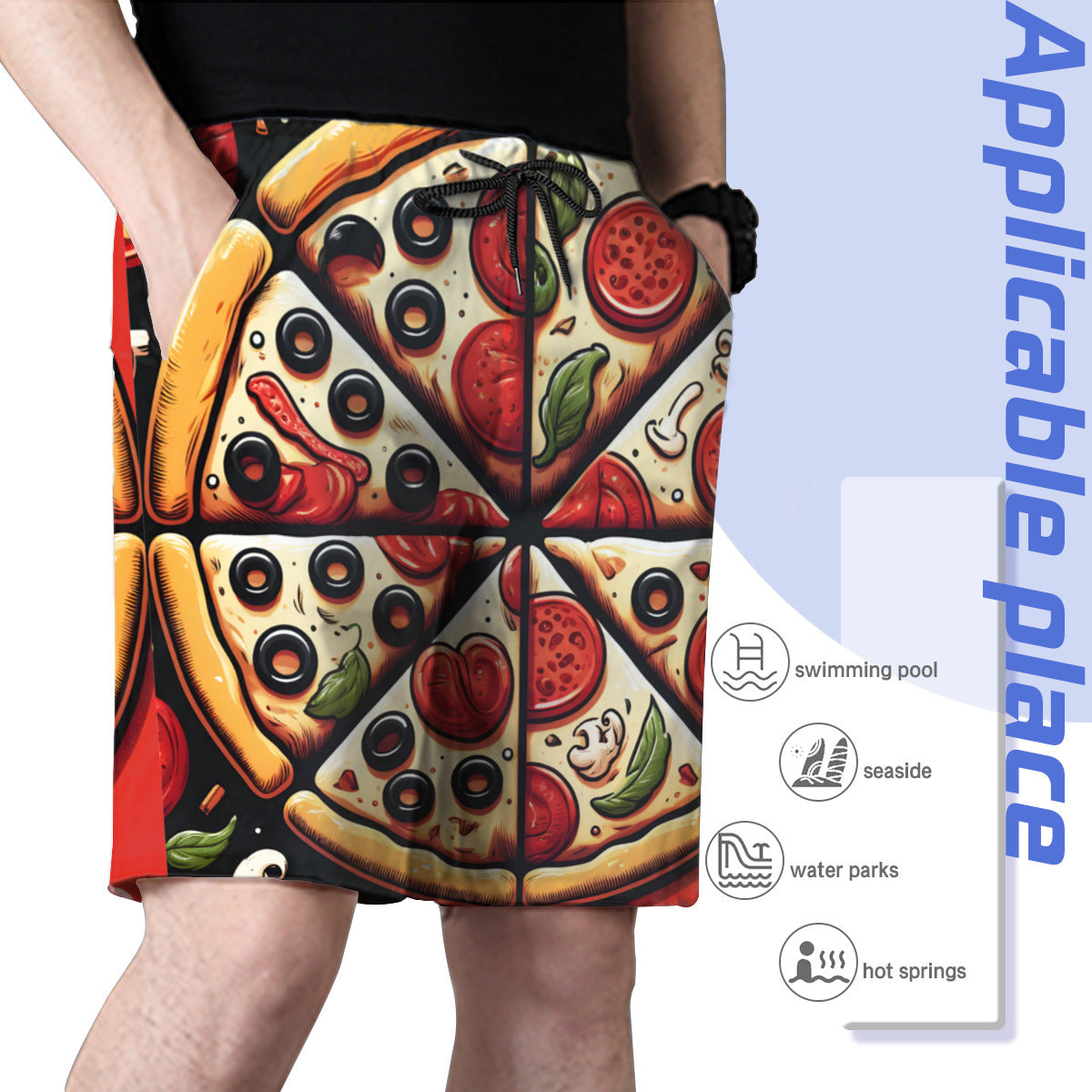 Pizza Men's Beach Shorts (Not Mesh Lined) | Polyester