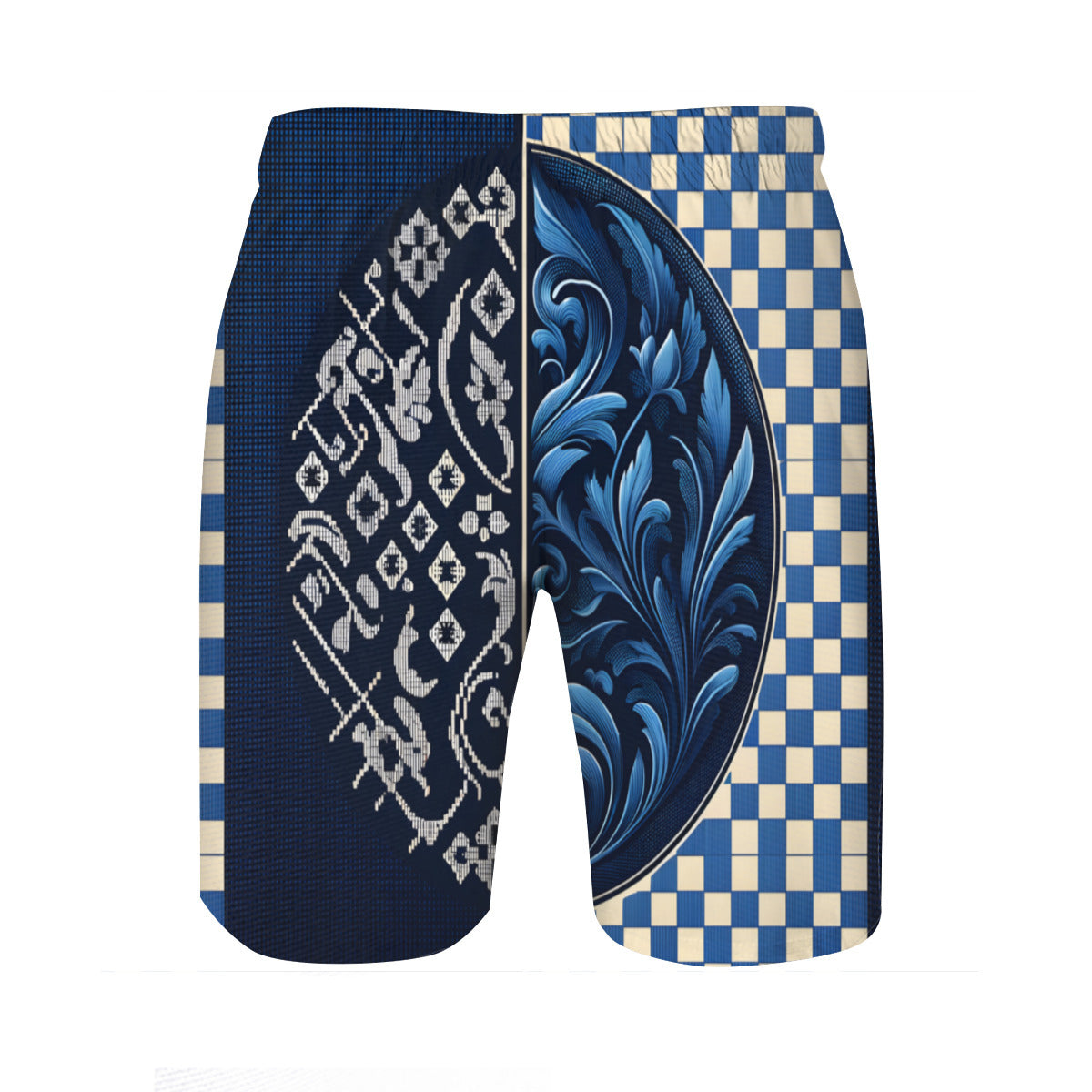 Blue Check Men's Beach Shorts (Not Mesh Lined) | Polyester