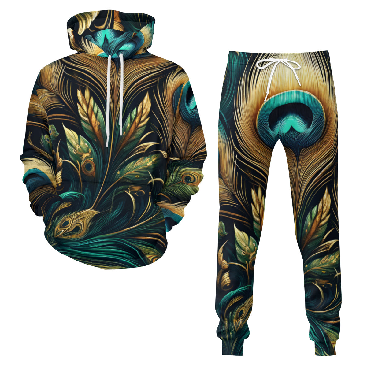 Peacock Men's Adult Hoodie Set (Double-Layer Hood) | Health Fabric