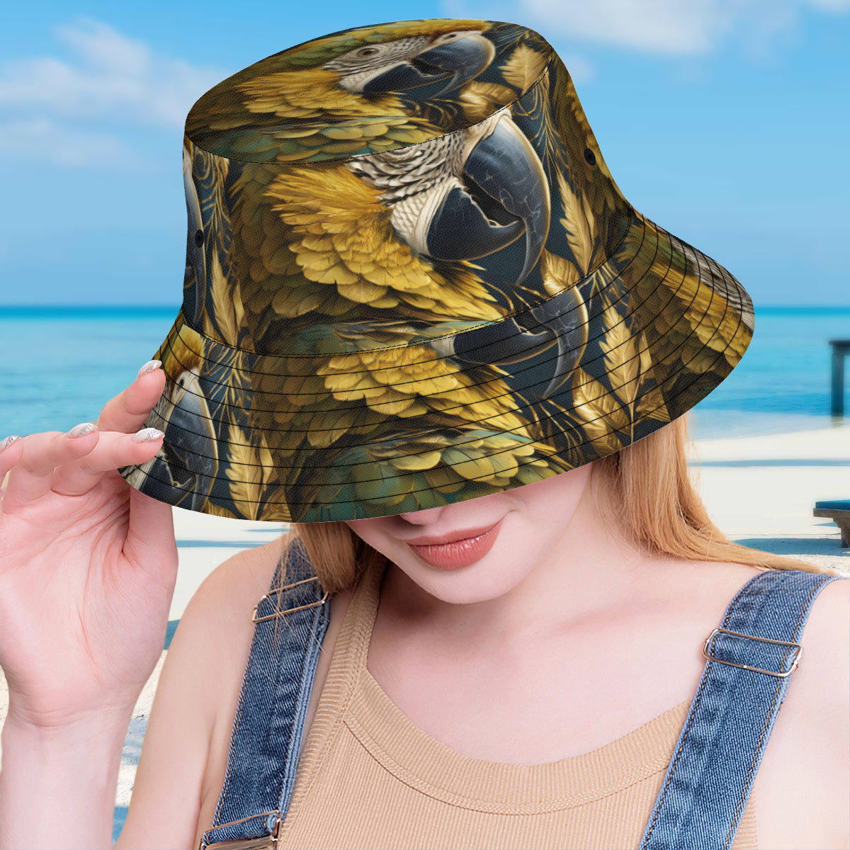 Tropical Parrot Double-Sided Unisex Polyester Bucket Hat