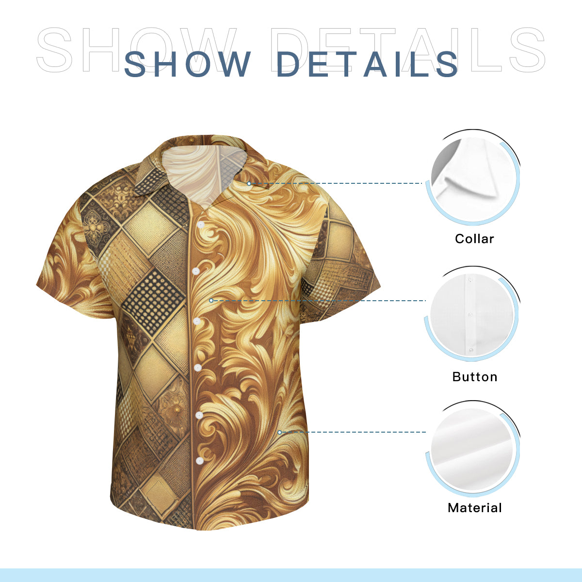 Golden Pattern Short Sleeves Men's Shirt