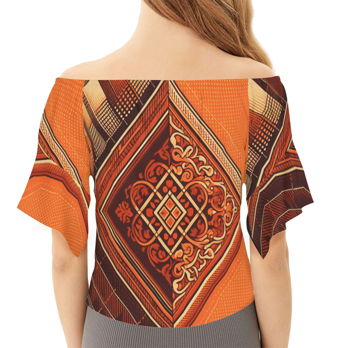 Orange Style One-Shoulder Tie Short Sleeves
