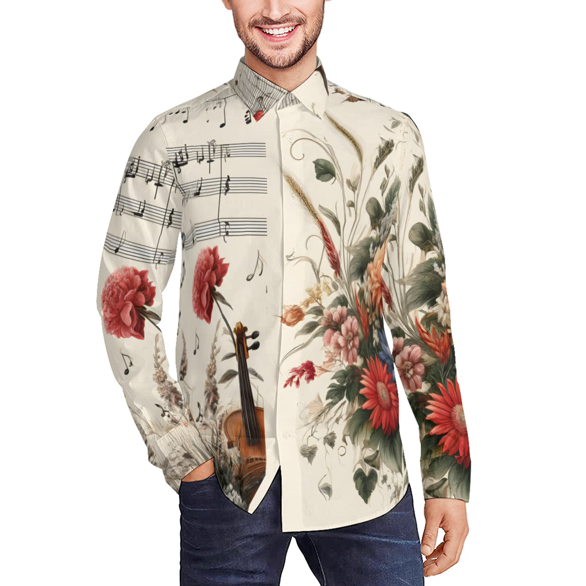 Musical Floral Long Sleeves Men's Shirt