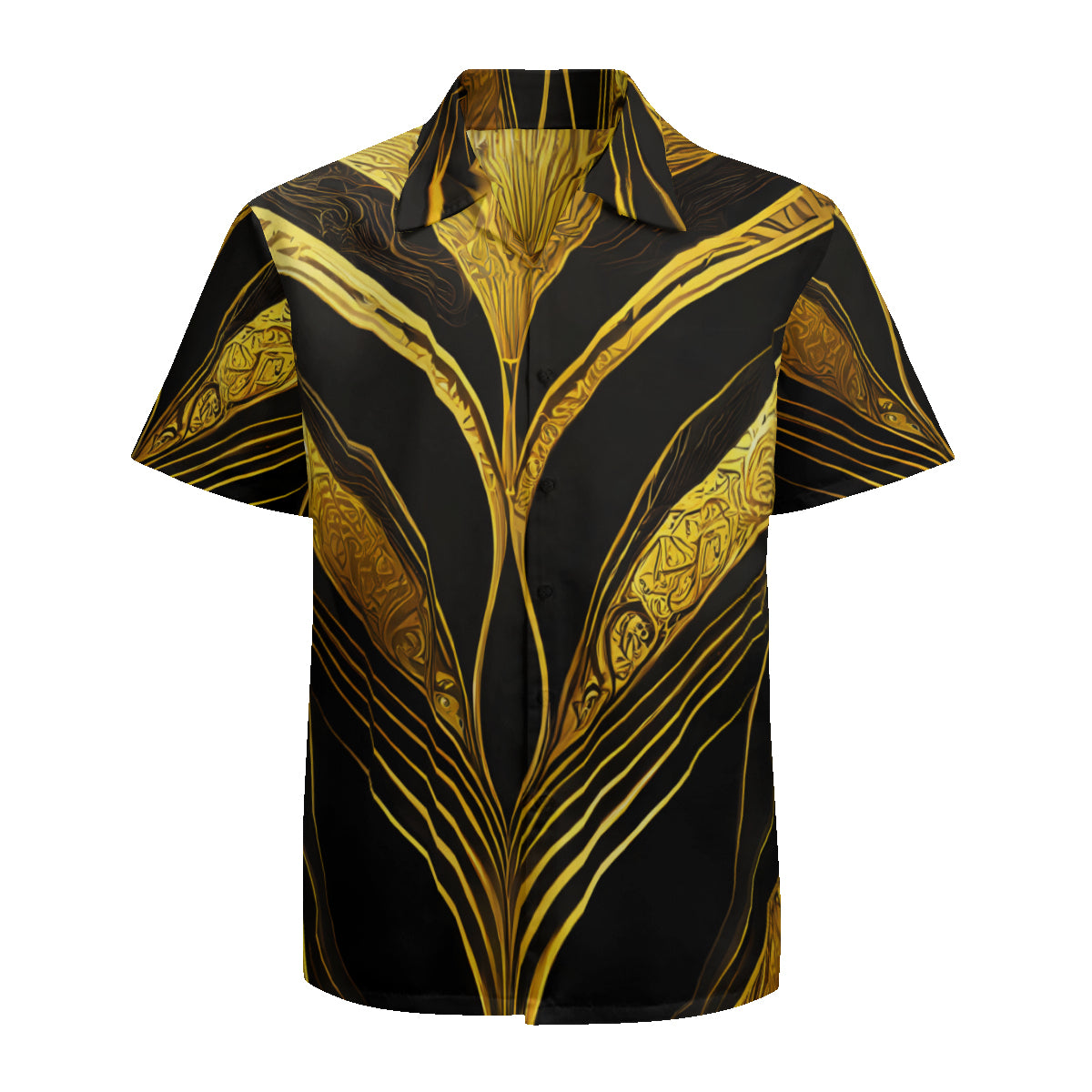 Elegant Black And Gold Short Sleeves Men's Shirt
