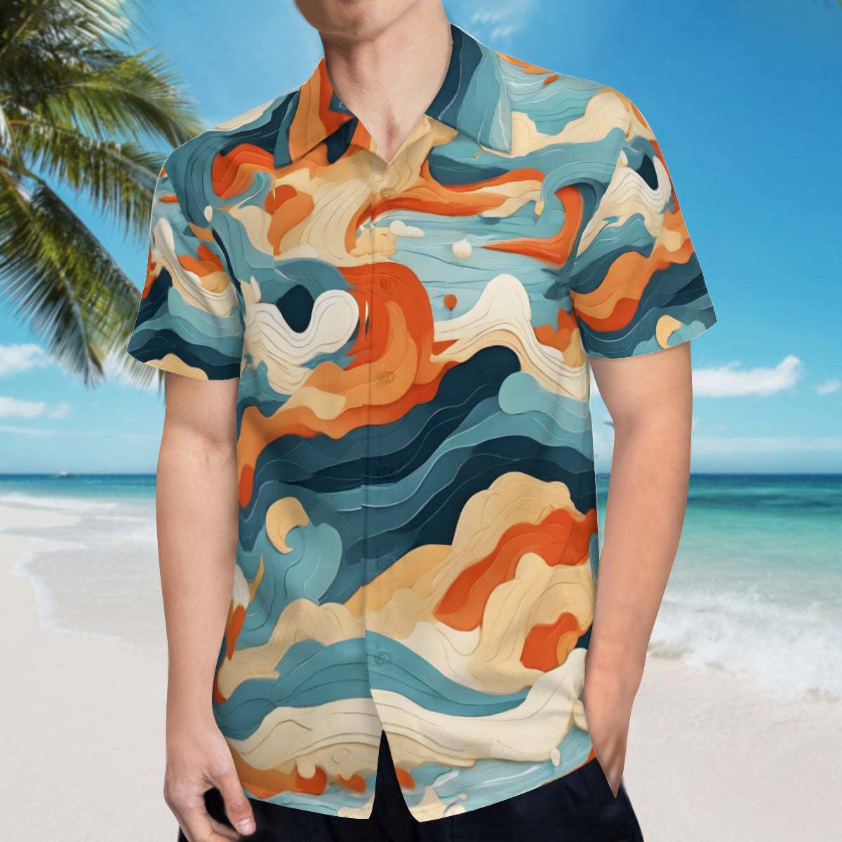 Wave Pattern Short Sleeves Men's Shirt