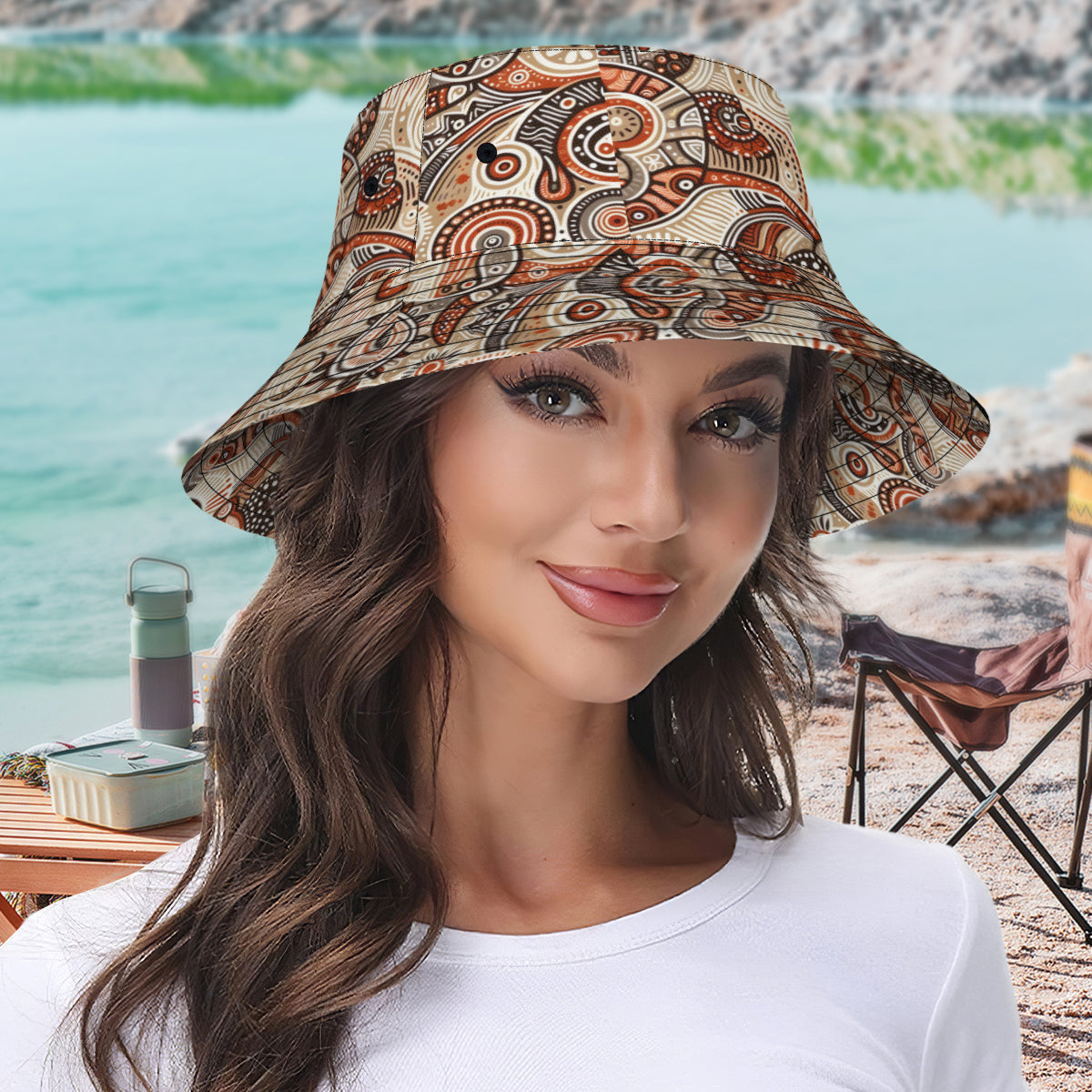 Aboriginal Doodle Pattern Double-Sided Unisex Polyester Bucket Hat