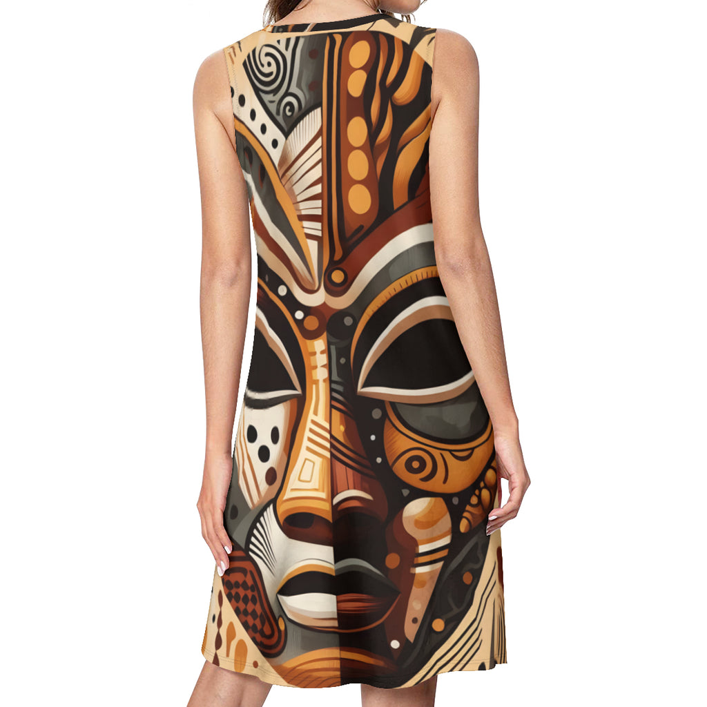 African Mask Women's Casual Dress | Polyester