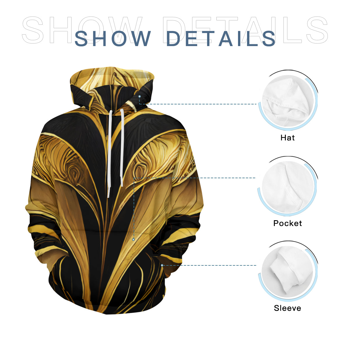 Elegant Black Gold Men's Adult Hoodie Set (Double-Layer Hood) | Health Fabric