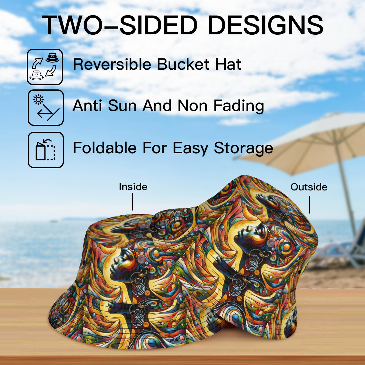 Afrocentric Double-Sided Unisex Polyester Bucket Hat