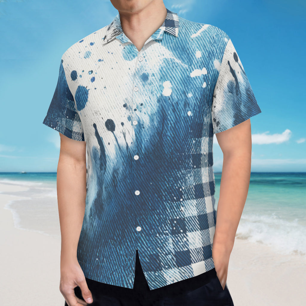 Textured Denim Pattern Short Sleeves Men's Shirt