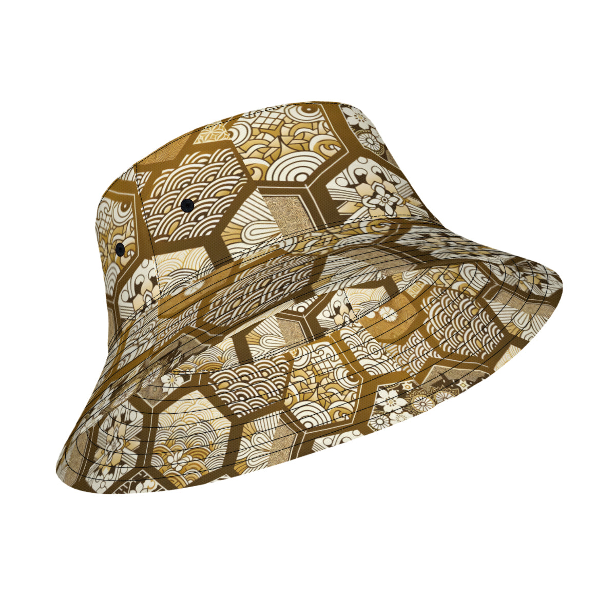 Golden Geometric Shapes Double-Sided Unisex Polyester Bucket Hat