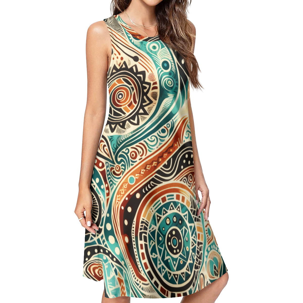 African Abstract Motifs Design Women's Casual Dress | Polyester