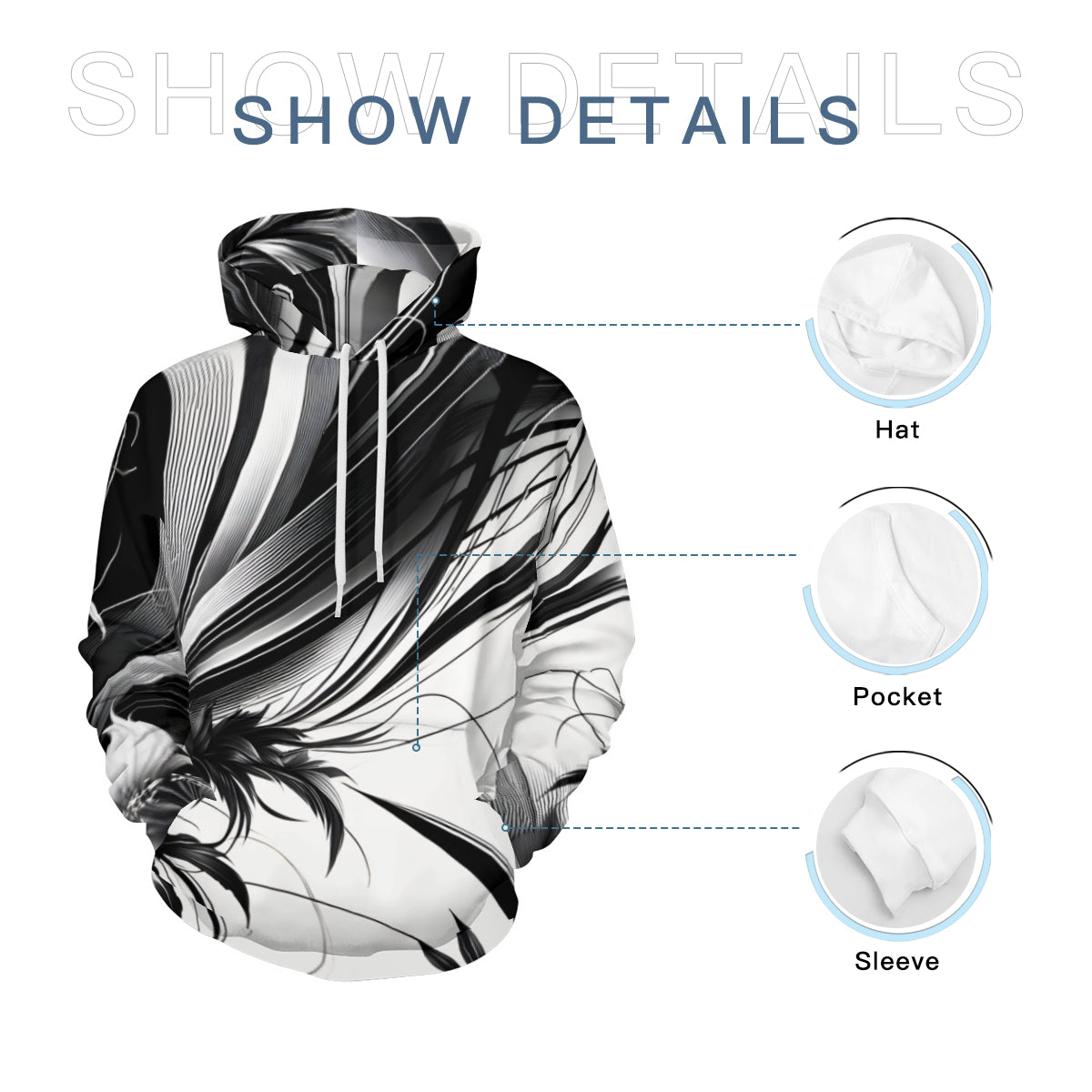 Floral Black And White Men's Adult Hoodie Set (Double-Layer Hood) | Health Fabric