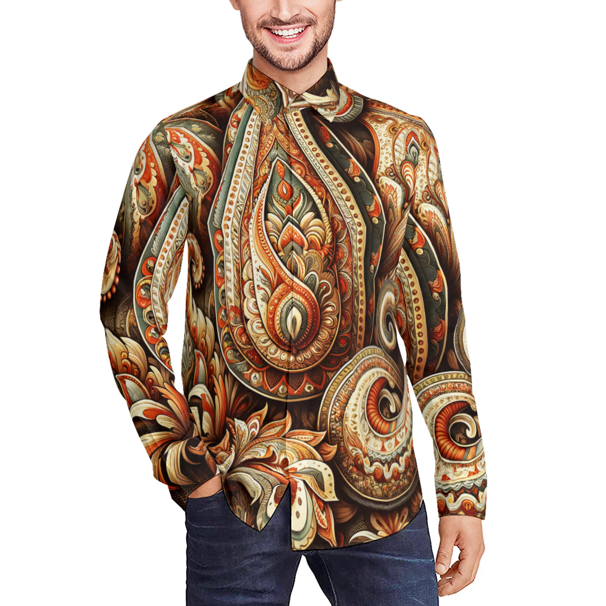 Abstract Bohemian Long Sleeves Men's Shirt