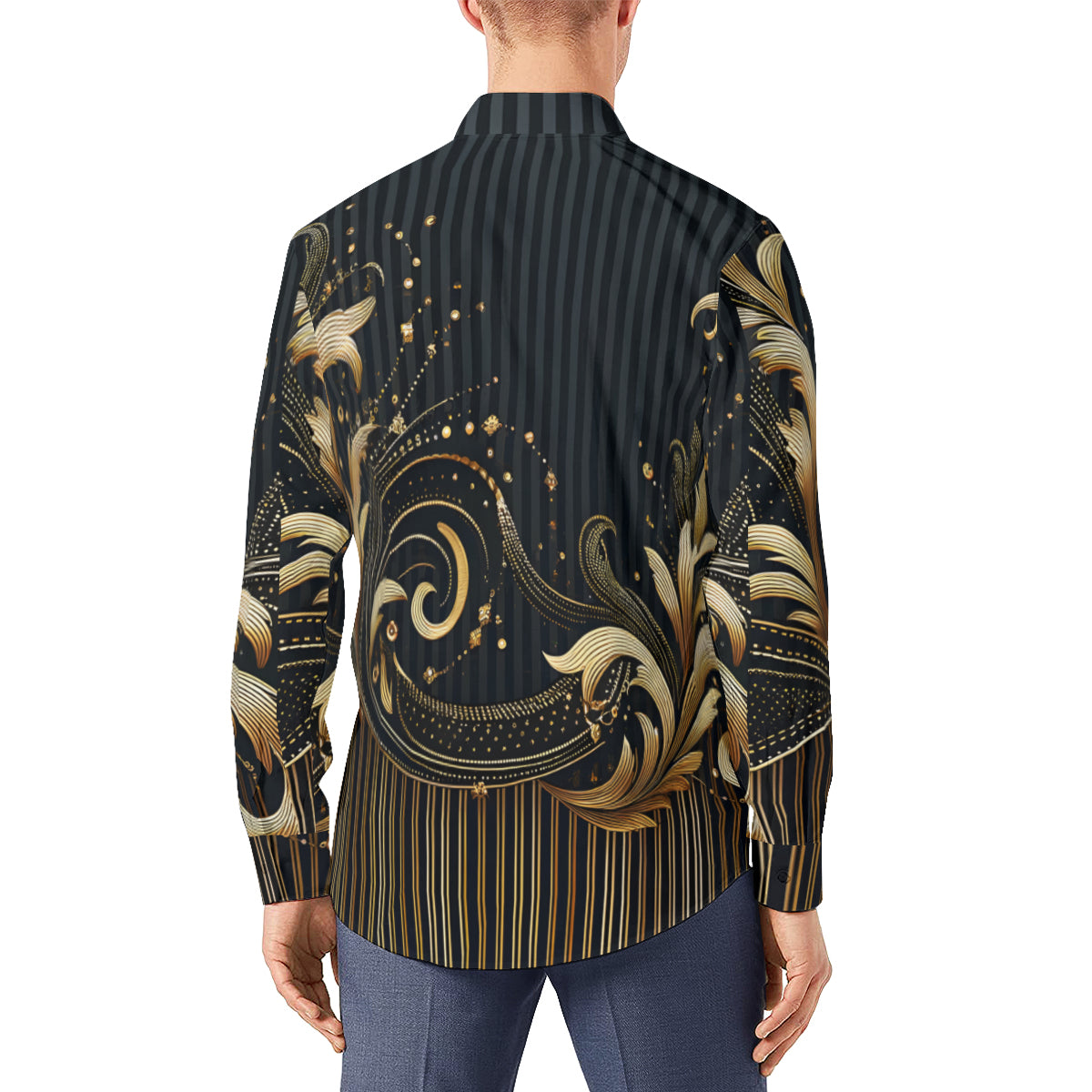 Elegant Black And Gold Long Sleeves Men's Shirt