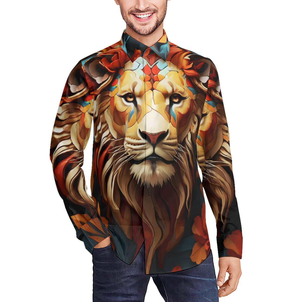 Lion Men's Classic Long-Sleeved Shirt | Polyester