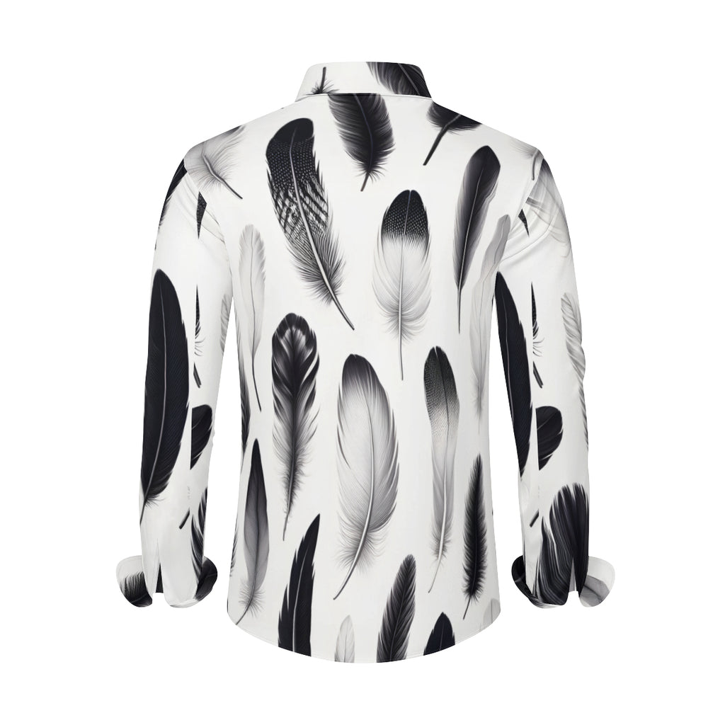 Black And White Feather Long Sleeves Men's Shirt