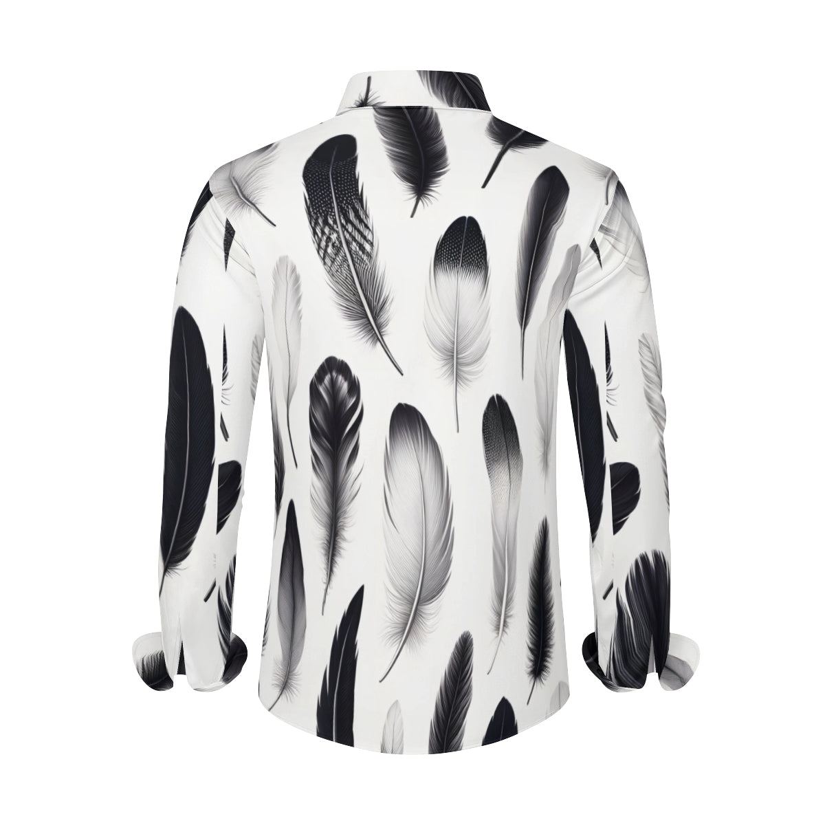 Black And White Feather Long Sleeves Men's Shirt