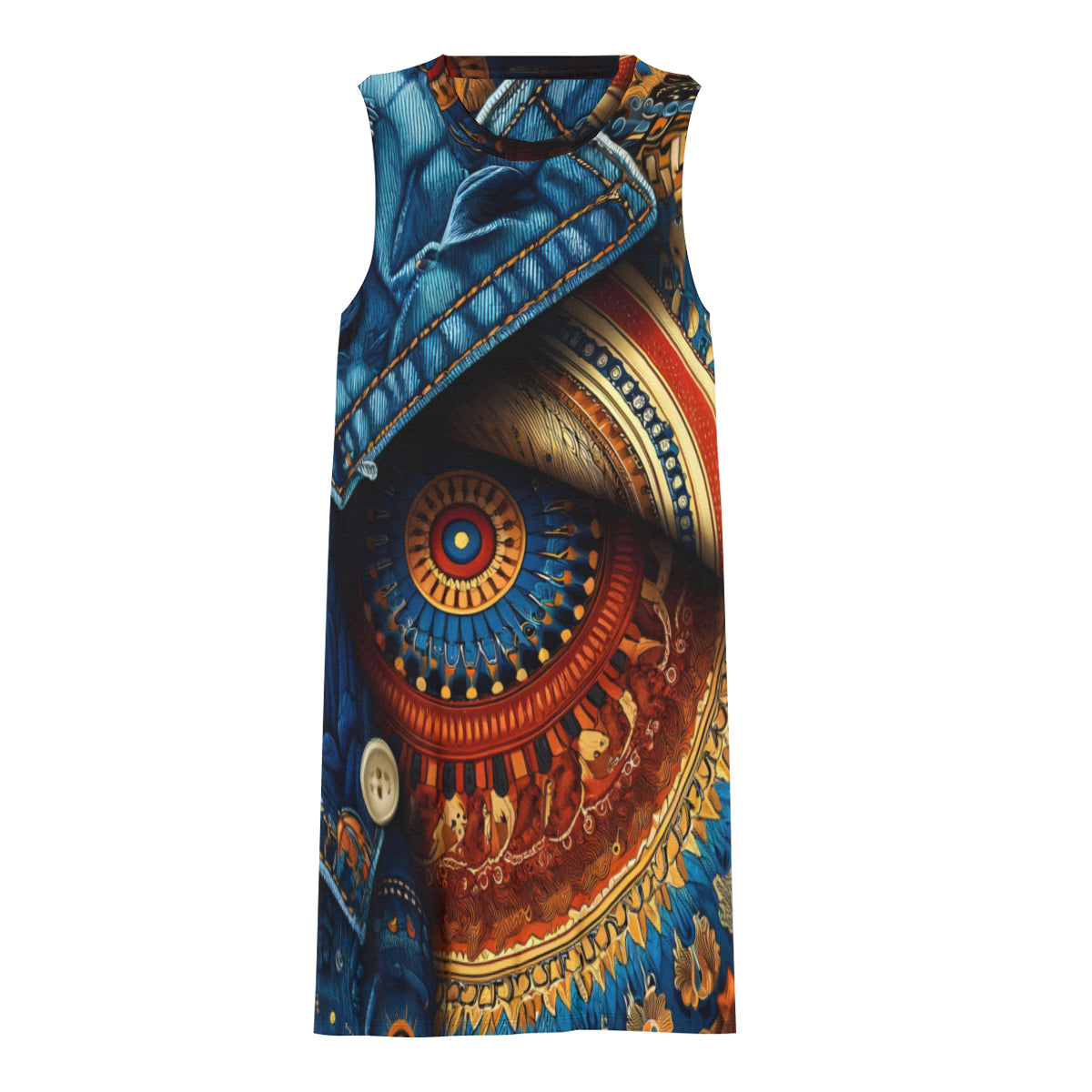 Denim Dashiki Design Women's Casual Dress | Polyester