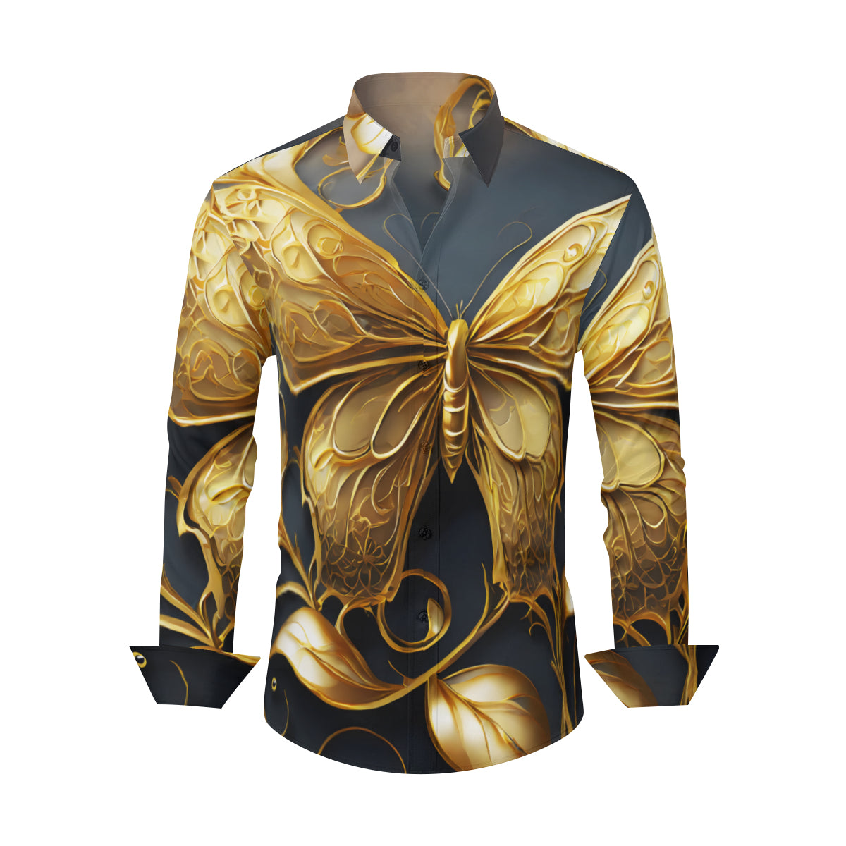 Golden Buterfly Men's Classic Long-Sleeved Shirt | Polyester
