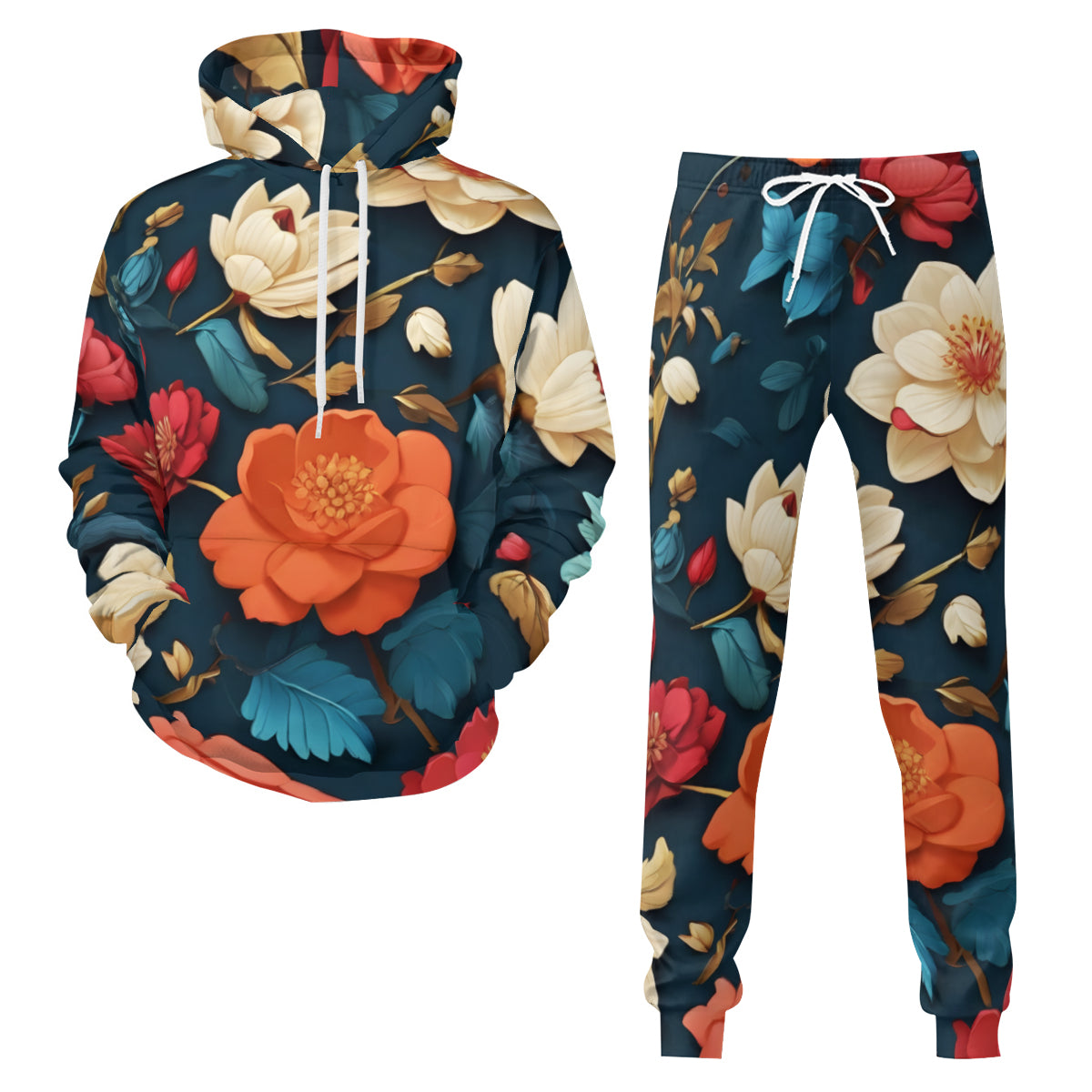 Floral Men's Adult Hoodie Set (Double-Layer Hood) | Health Fabric