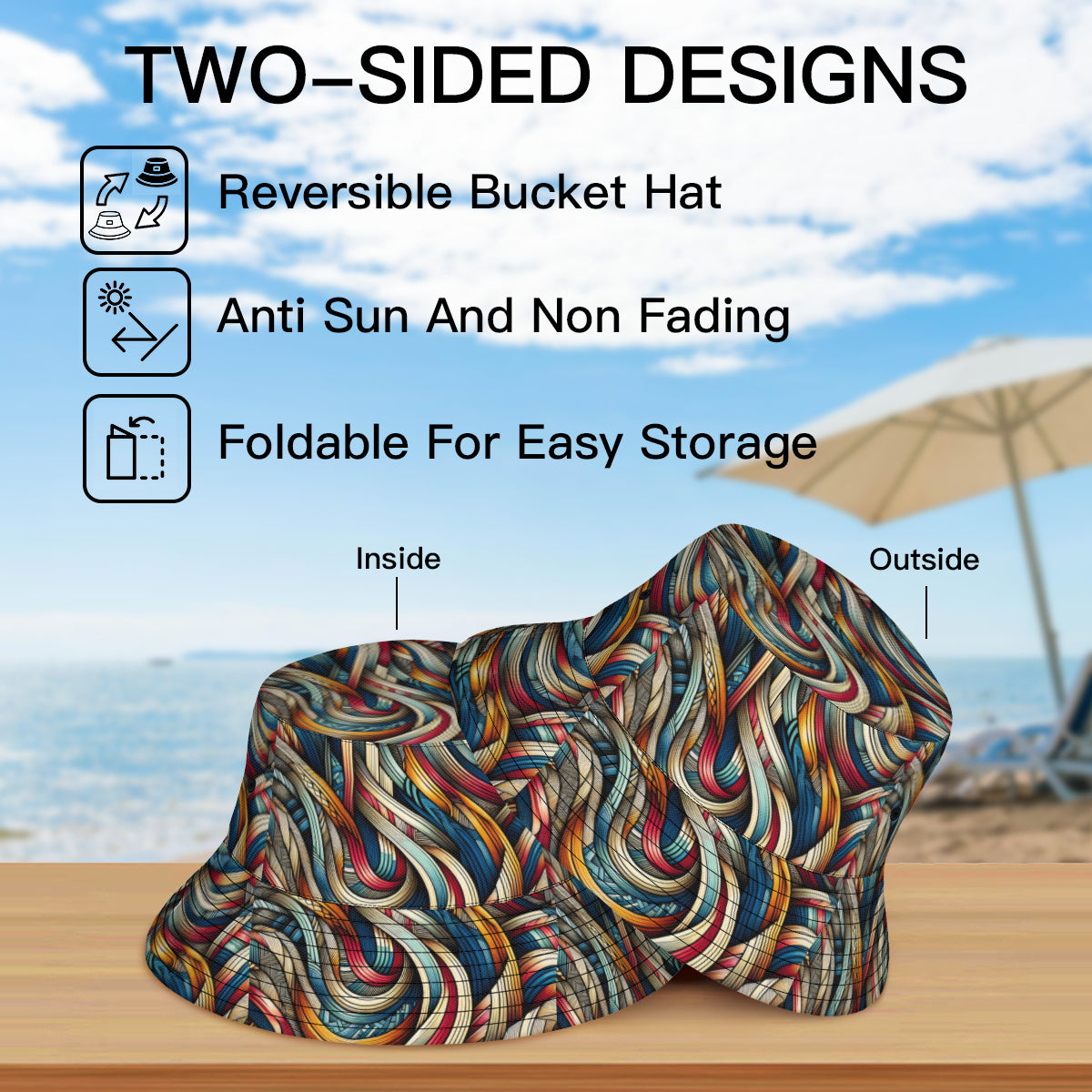Abstract Double-Sided Unisex Polyester Bucket Hat