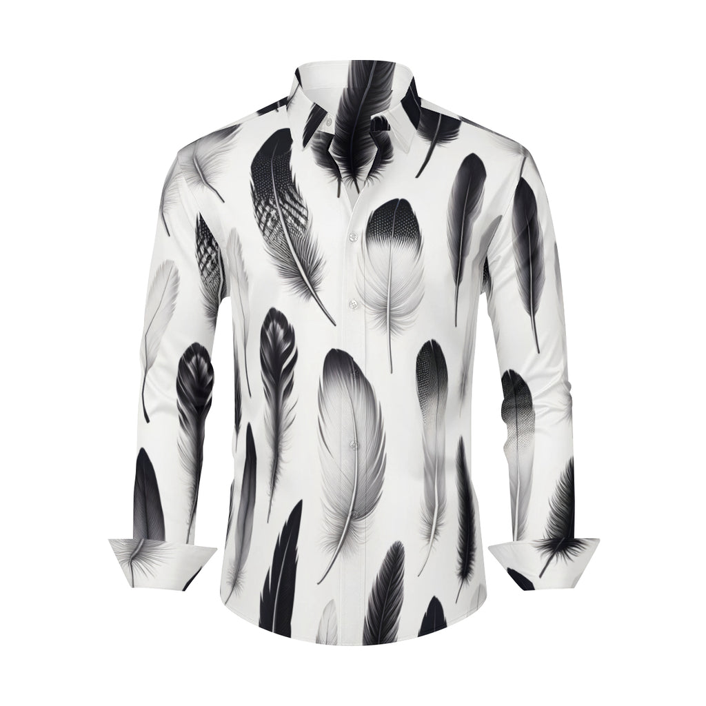 Black And White Feather Long Sleeves Men's Shirt