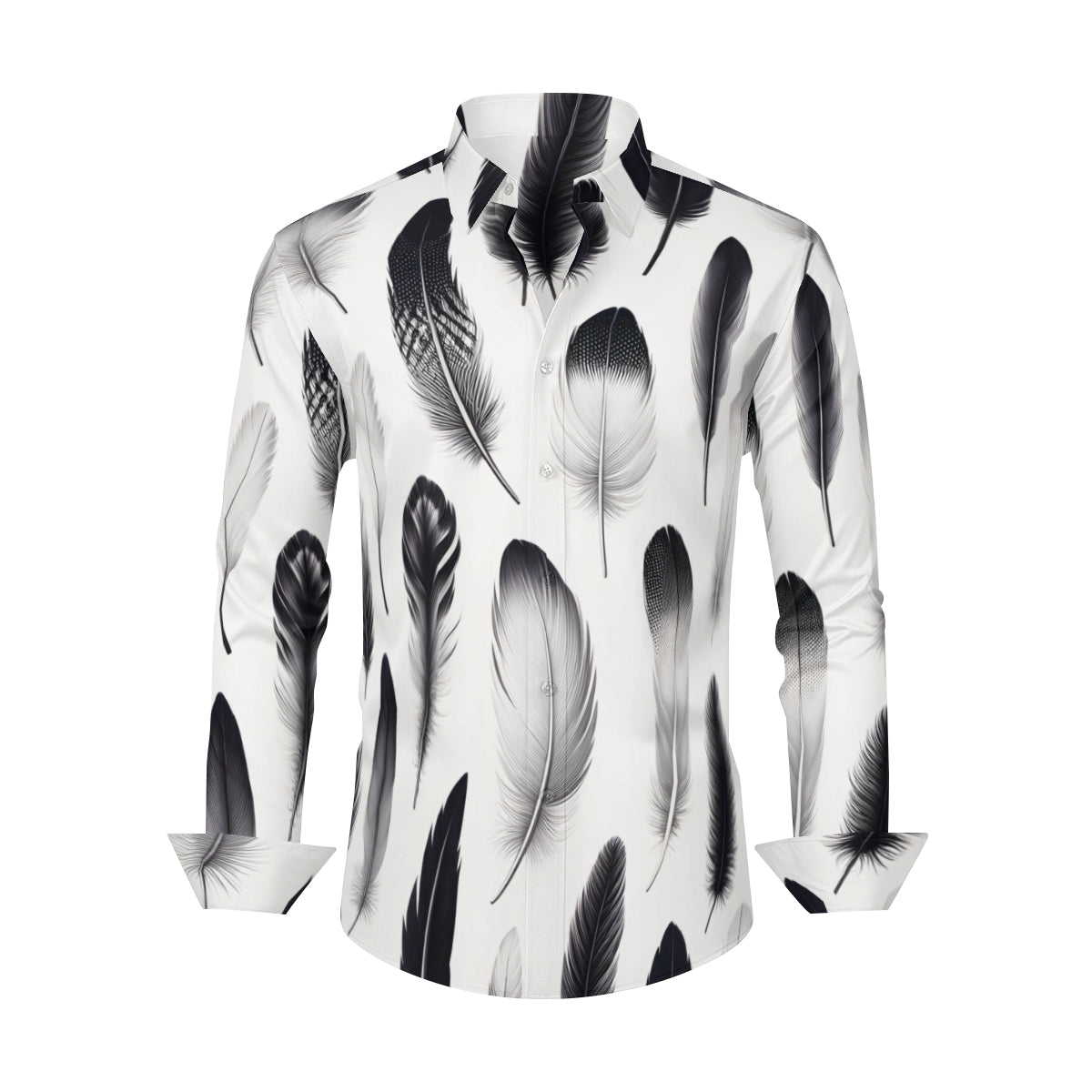 Black And White Feather Long Sleeves Men's Shirt