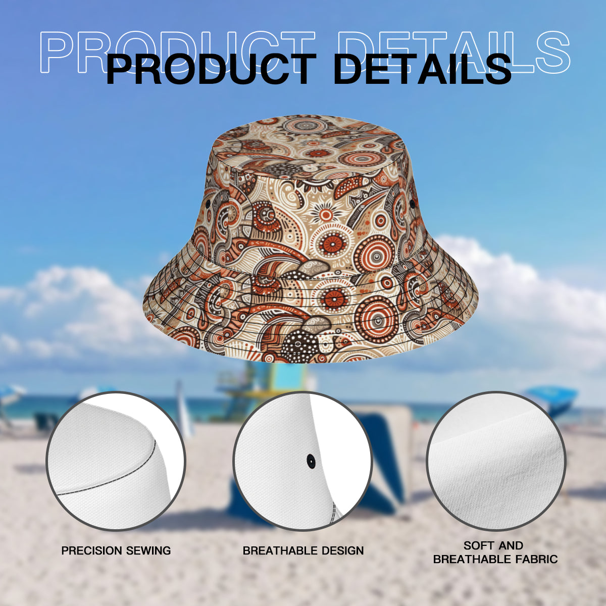 Aboriginal Doodle Pattern Double-Sided Unisex Polyester Bucket Hat