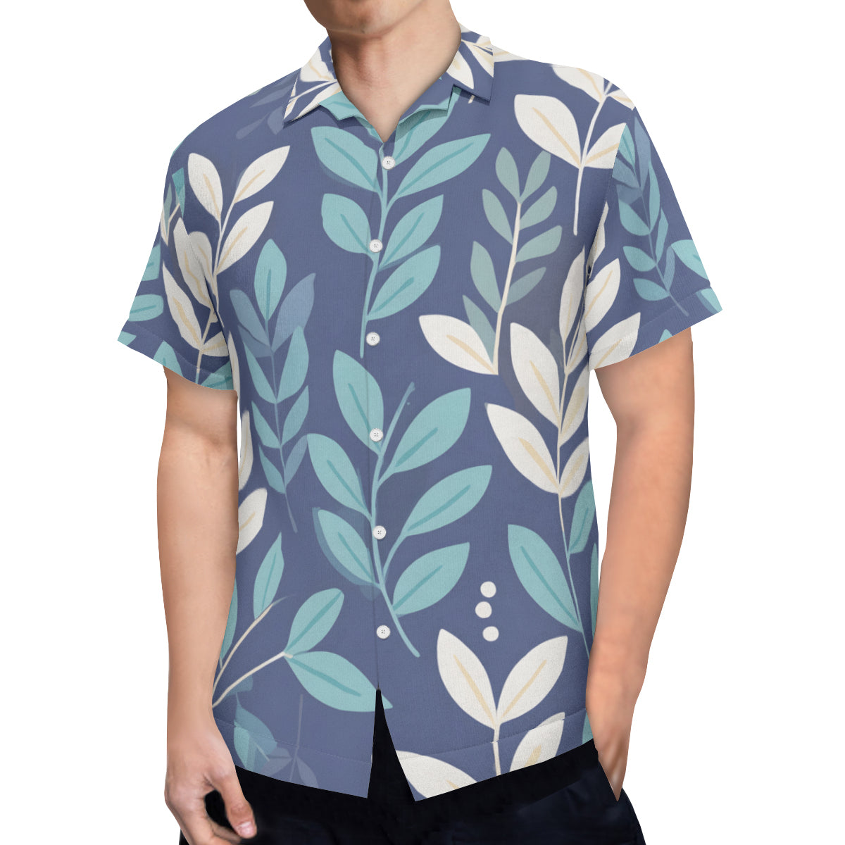 Blue Leaves Short Sleeves Men's Shirt