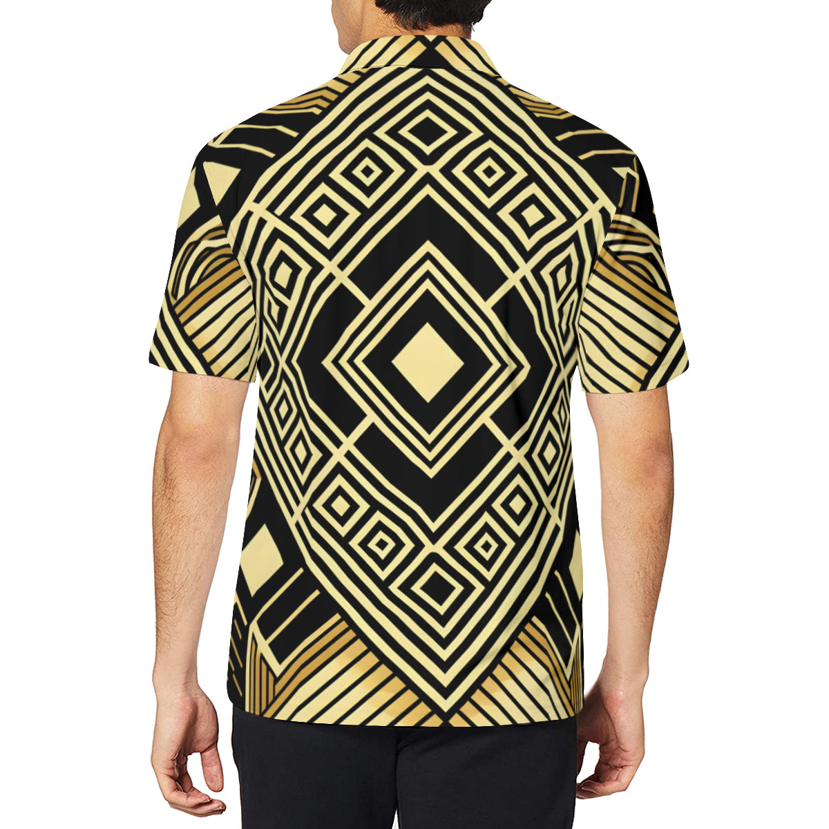 Golden Geometric Shapes Men's Premium European Size POLO Shirt | 95% Polyester+5% Spandex