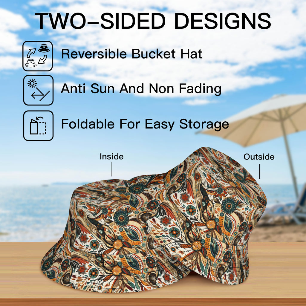 Abstract Brown Double-Sided Unisex Polyester Bucket Hat