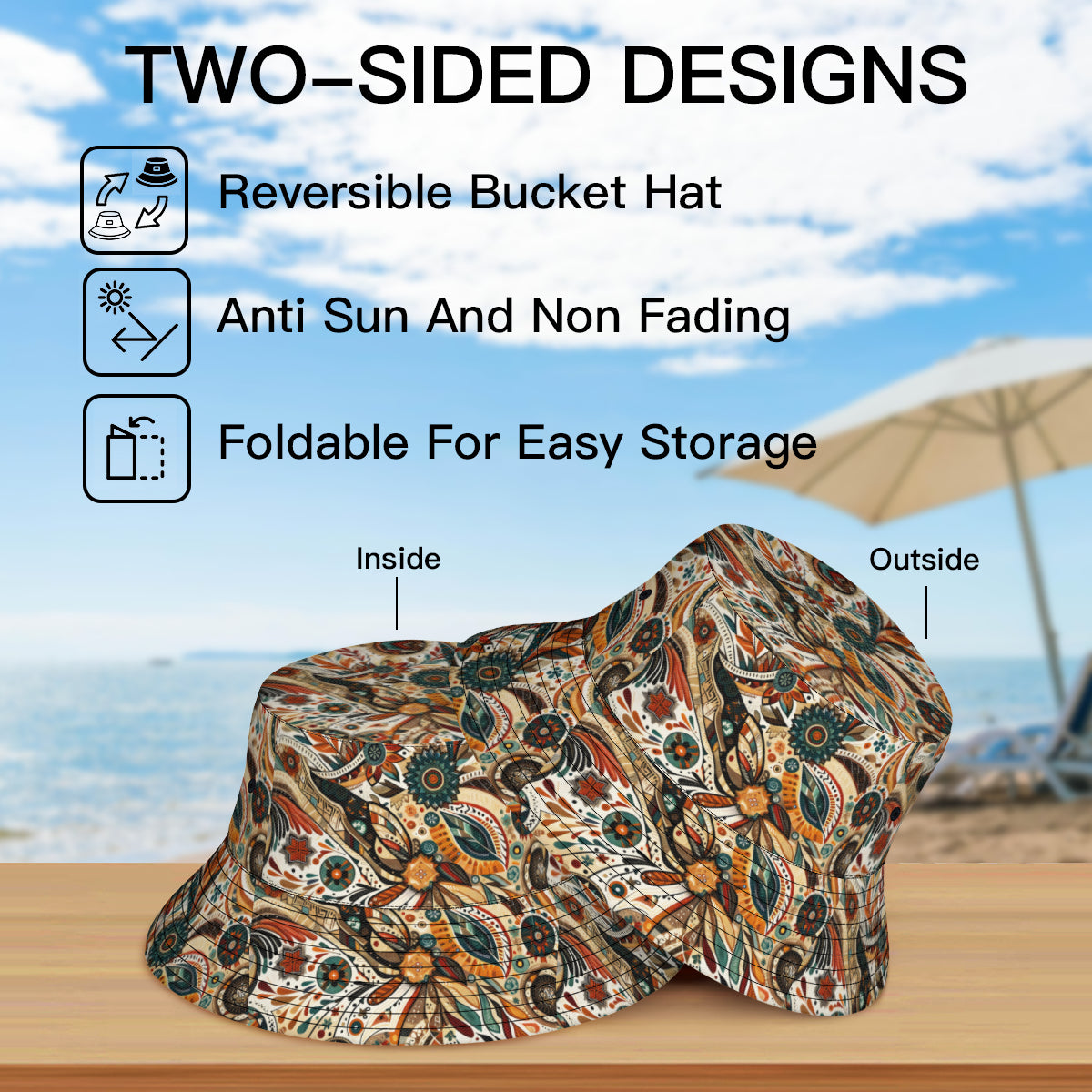 Abstract Brown Double-Sided Unisex Polyester Bucket Hat
