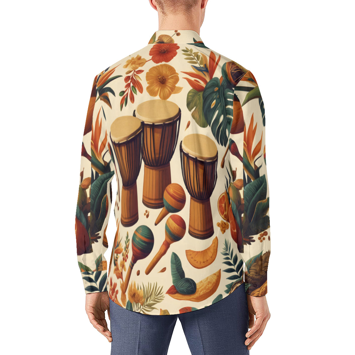 Floral Drums Long Sleeves Men's Shirt