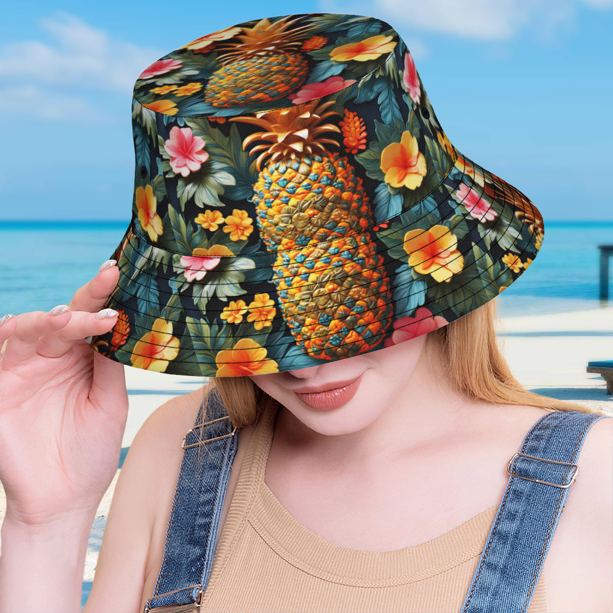 3D Pineapple Double-Sided Unisex Polyester Bucket Hat