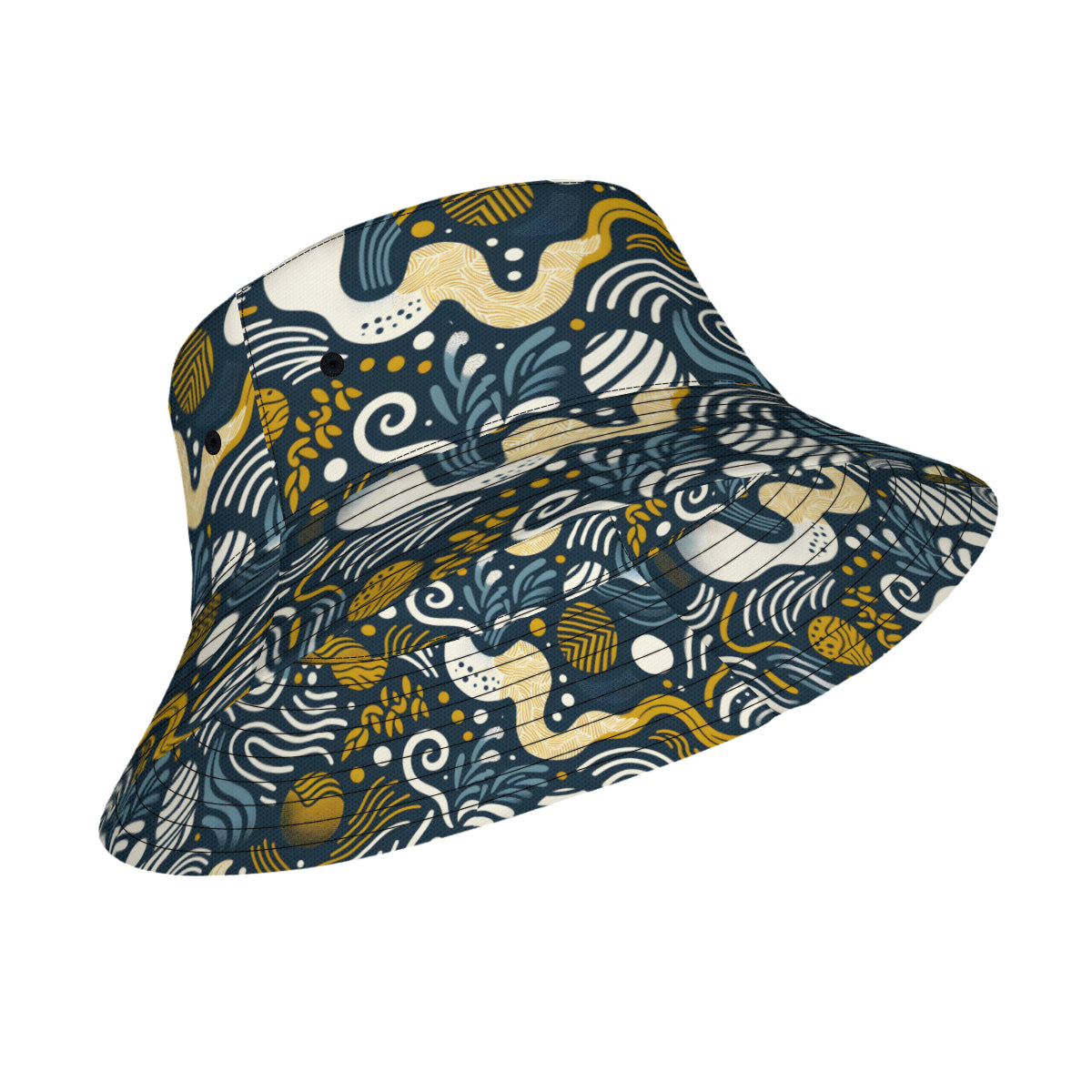 Dark Blue Geometric Shapes Double-Sided Unisex Polyester Bucket Hat