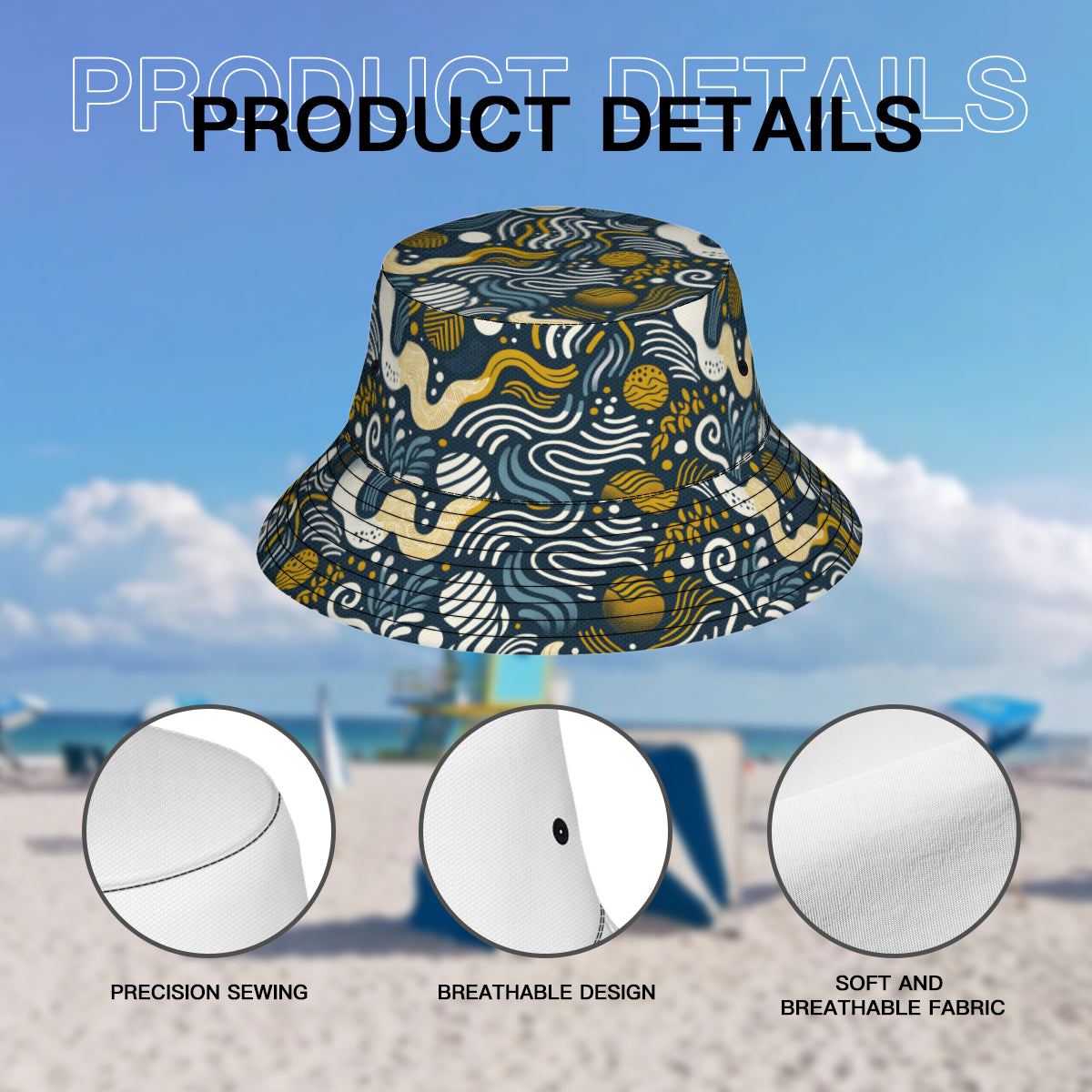 Dark Blue Geometric Shapes Double-Sided Unisex Polyester Bucket Hat