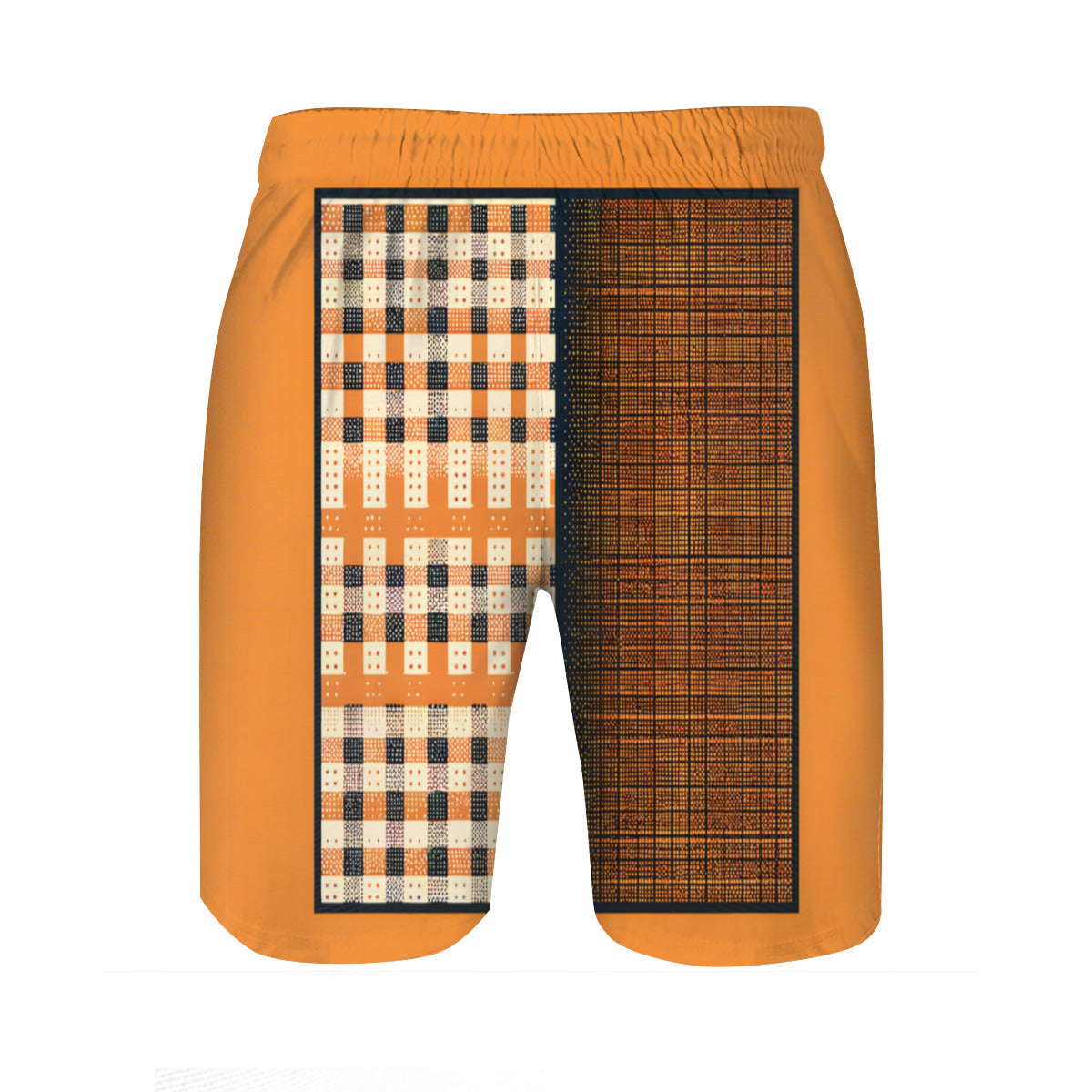 Orange Check Men's Beach Shorts (Not Mesh Lined) | Polyester