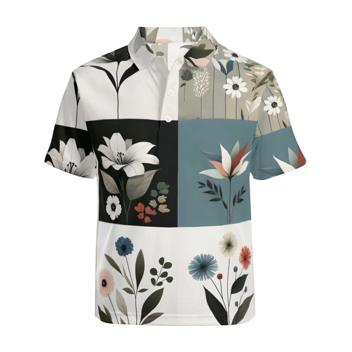 Minimalistic Floral Men's Premium European Size POLO Shirt | 95% Polyester+5% Spandex