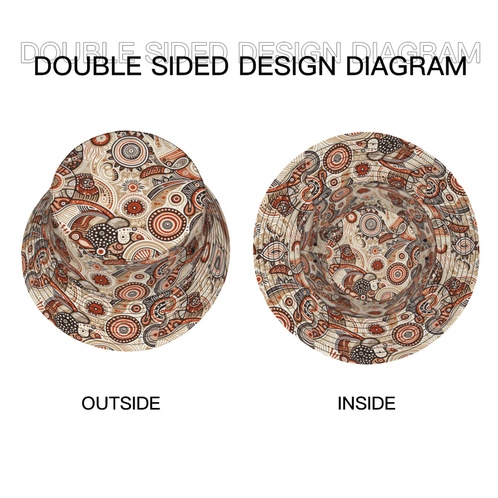 Aboriginal Doodle Pattern Double-Sided Unisex Polyester Bucket Hat