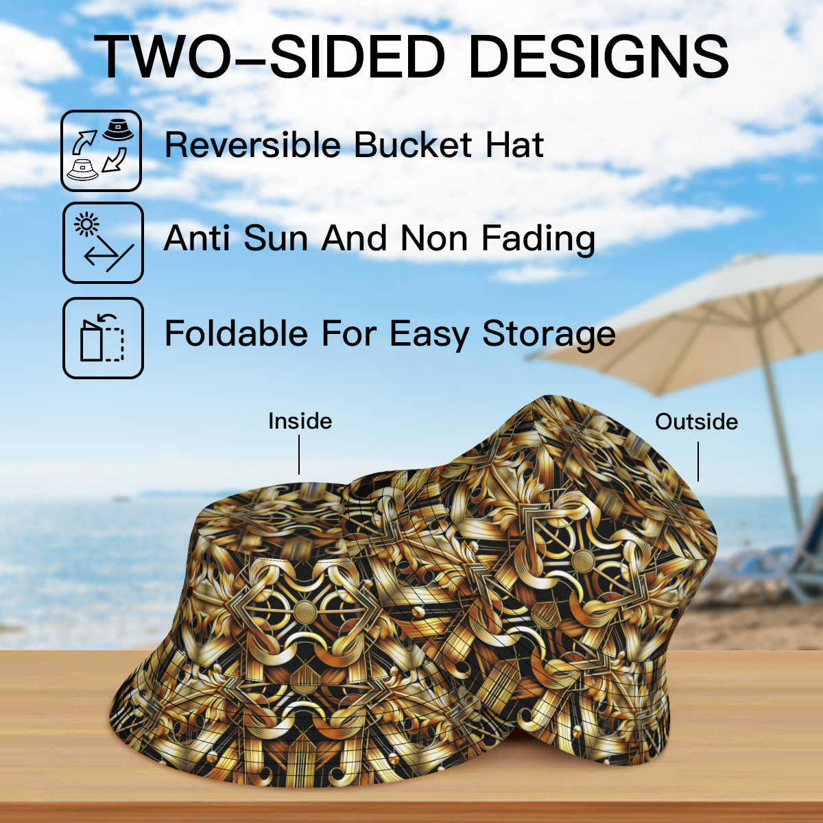 Golden Pineapple Double-Sided Unisex Polyester Bucket Hat