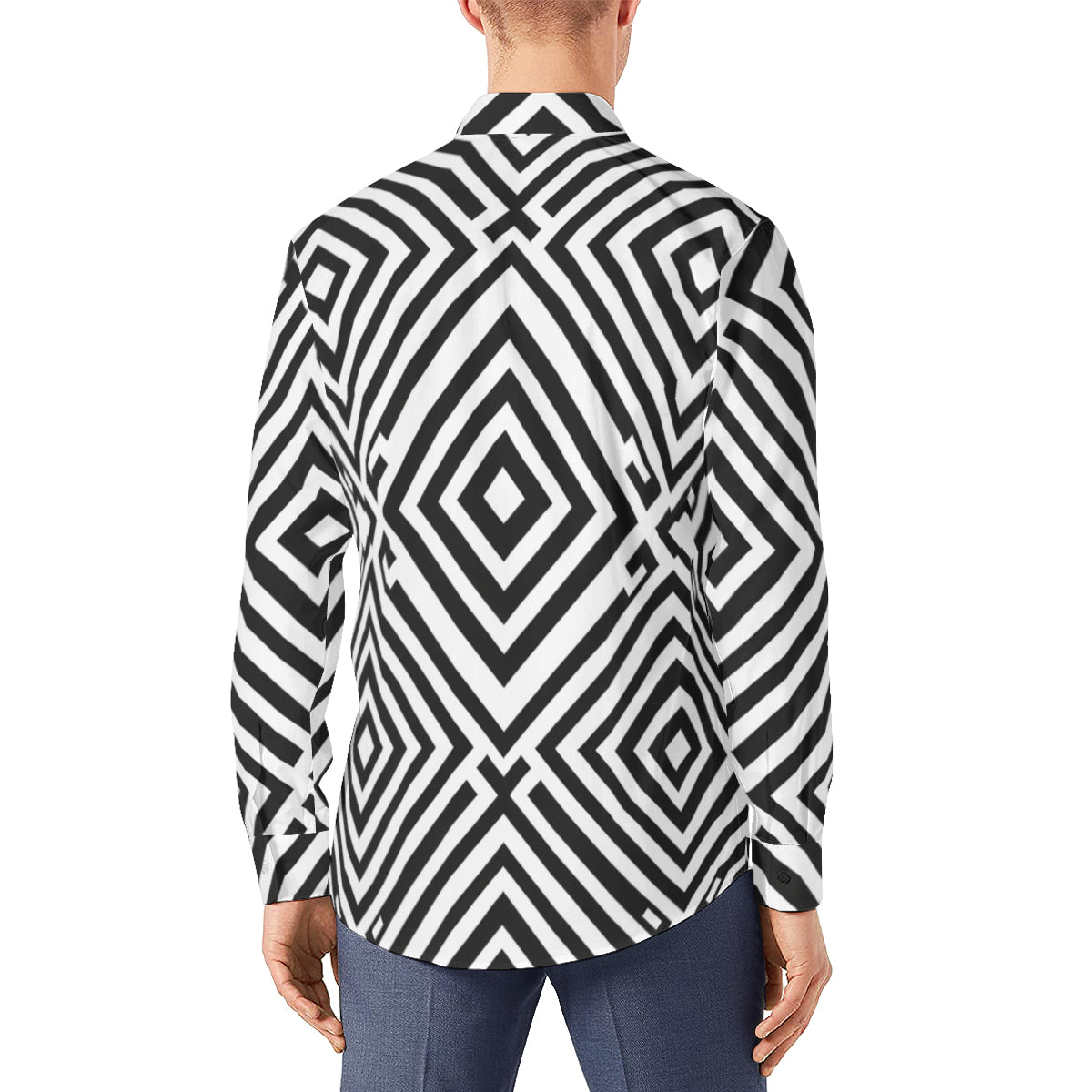 Black Geometric Shapes Long Sleeves Shirt