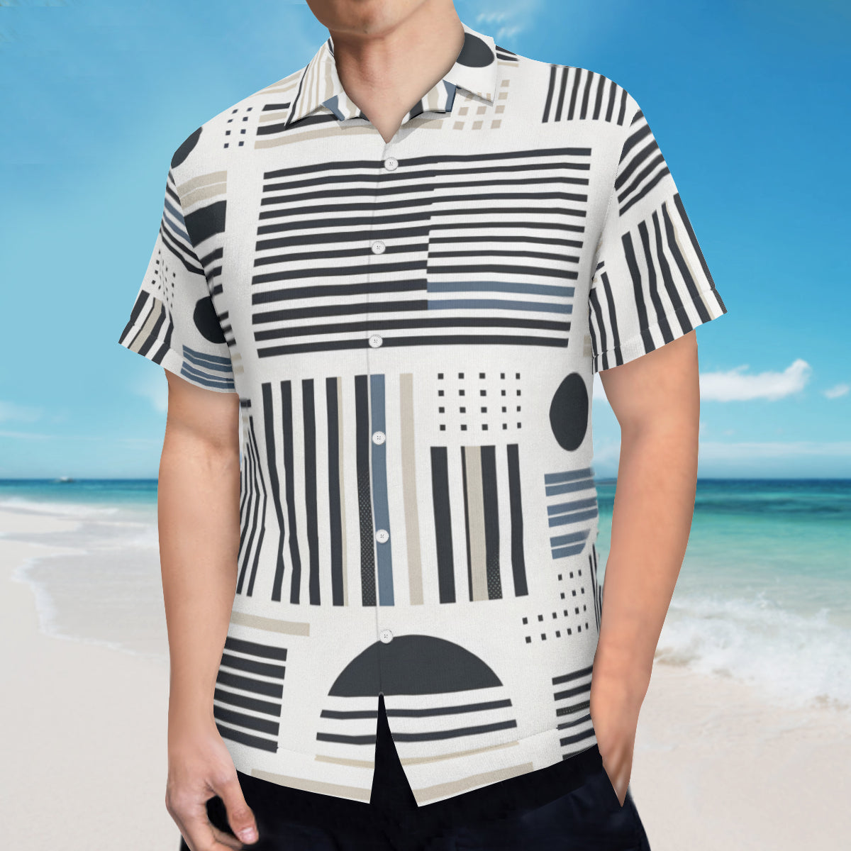 Minimalistic Black And White Short Sleeves Men's Shirt