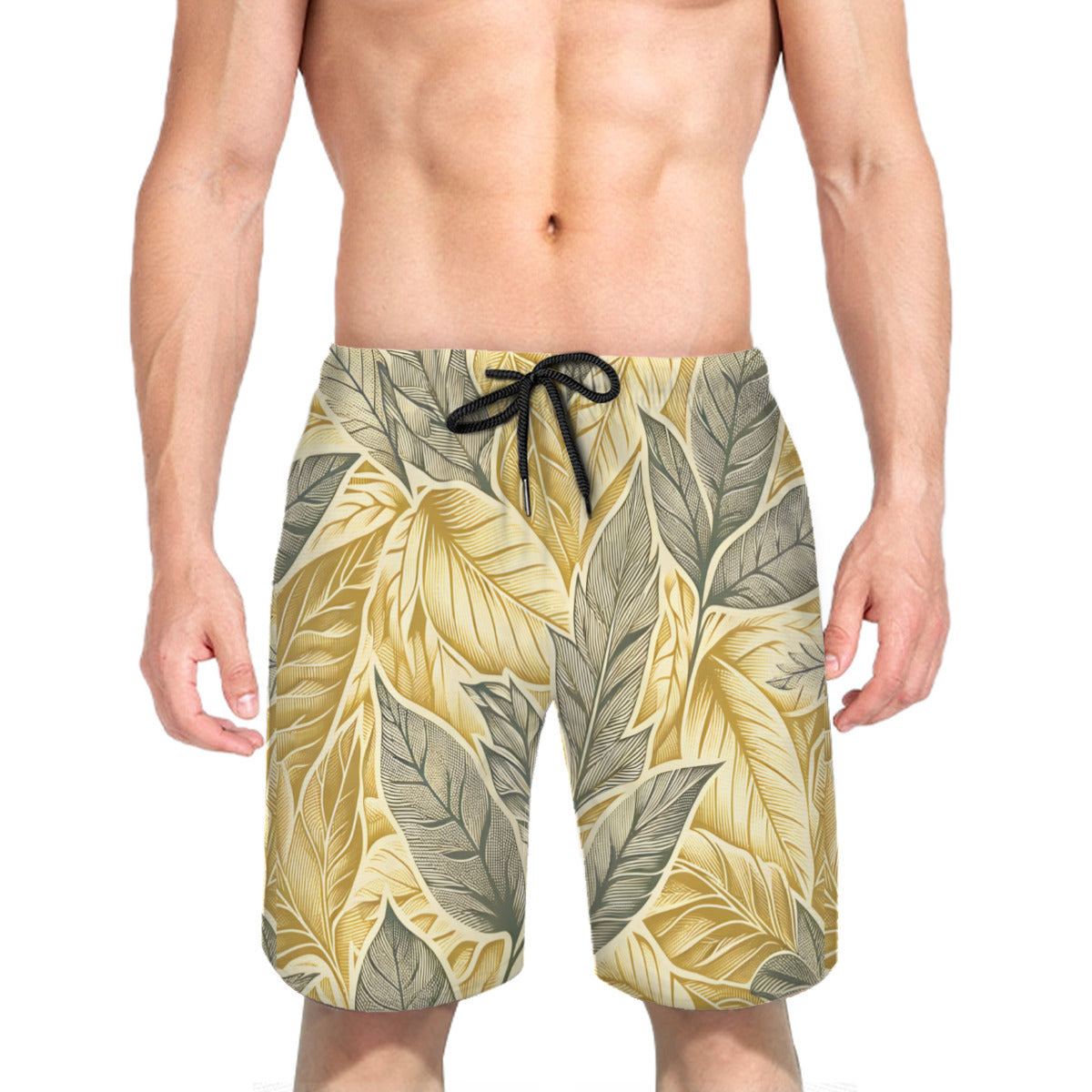 Golden Leaves Men's Beach Shorts (Not Mesh Lined) | Polyester